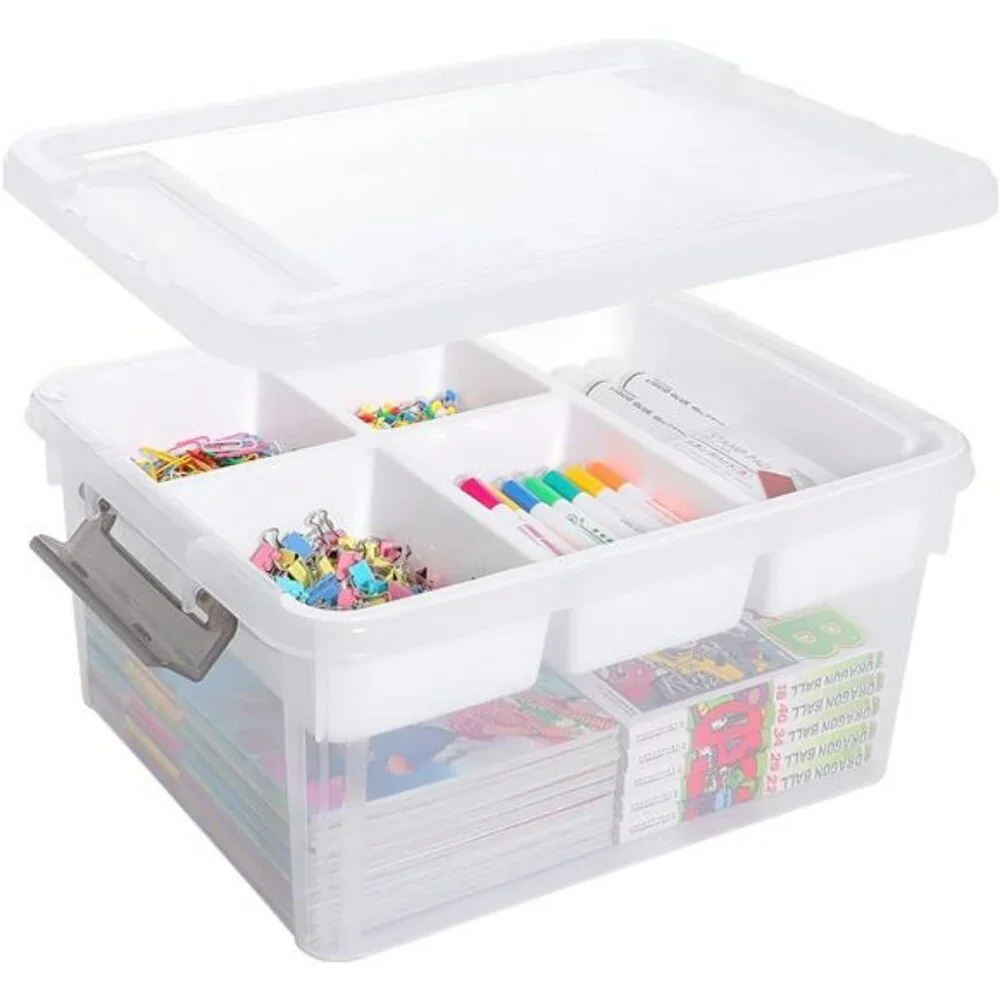 Large Plastic Storage Box with Removable Tray Organizer for Crafts Sewing Tools